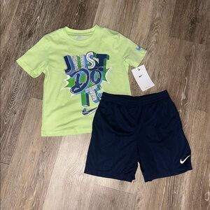NEW Nike Neon Green Tee and Dark Blue Shorts Set